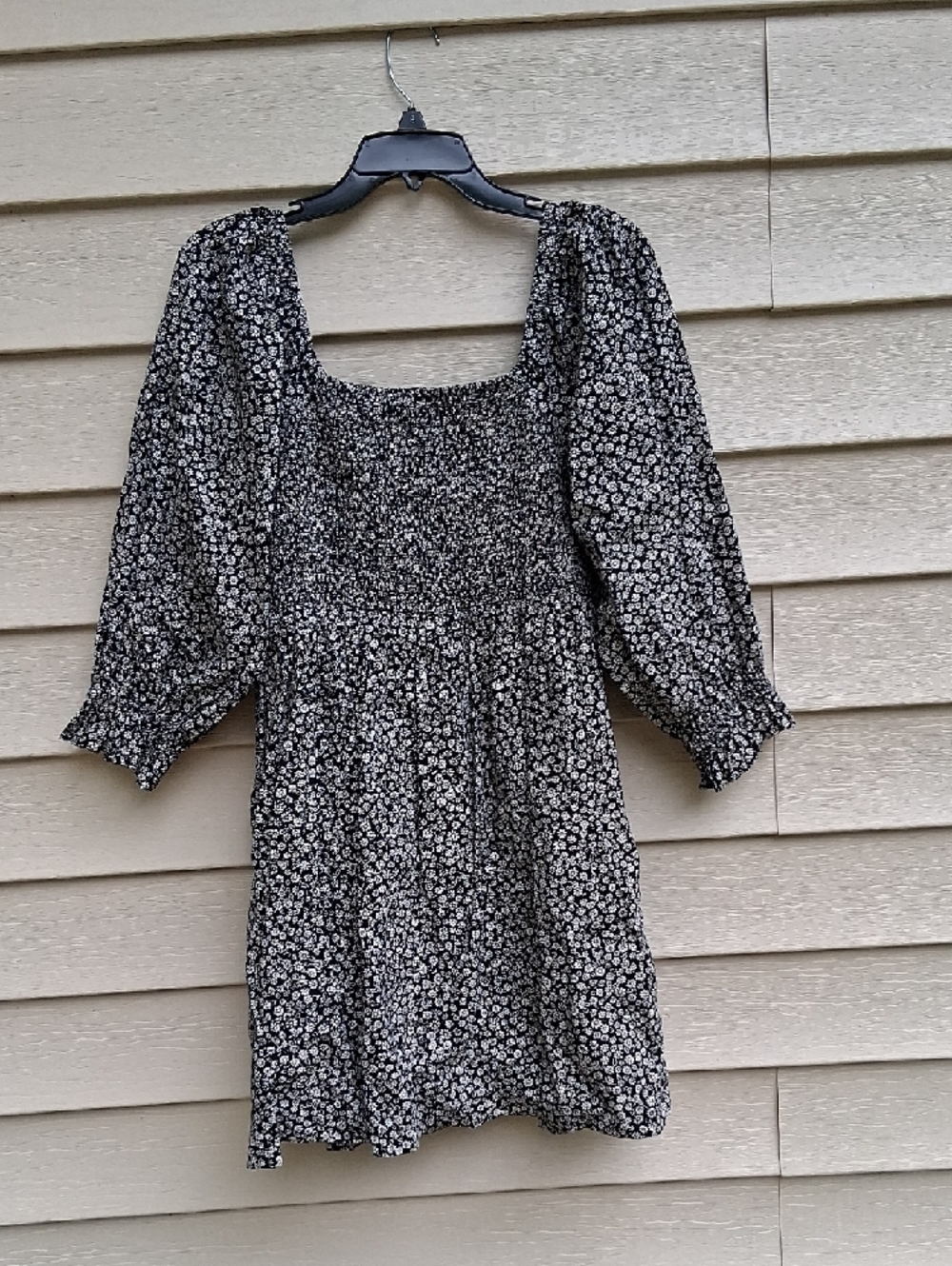 Madewell Black Floral Smocked Square-Neck Mini Dress - Picture 7 of 14